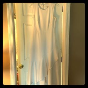 White Calvin Klein Flouce Hem-A-line dress